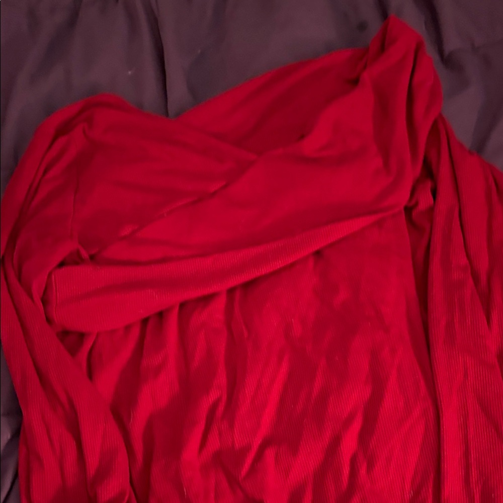 Women's Red Ribbed Knit Sleep Top